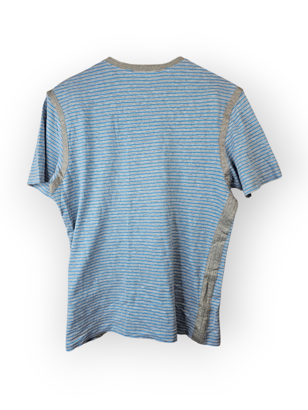 Versace Collection Men's Gray & Blue Striped T-Shirt Shoulder Button Detail - Picture 6 of 6